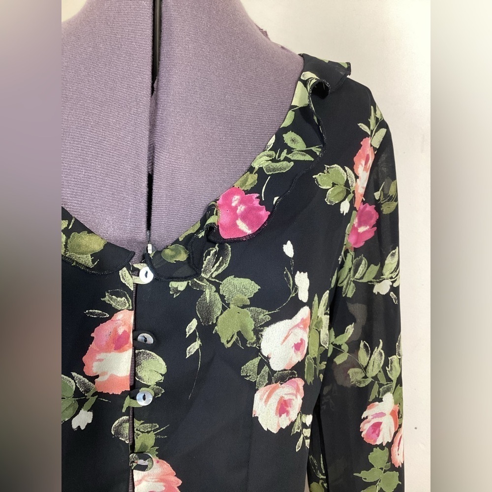 90s Y2K Vintage CDC Cardigan Floral Ruffle Topper Size 8 - Picture 8 of 16